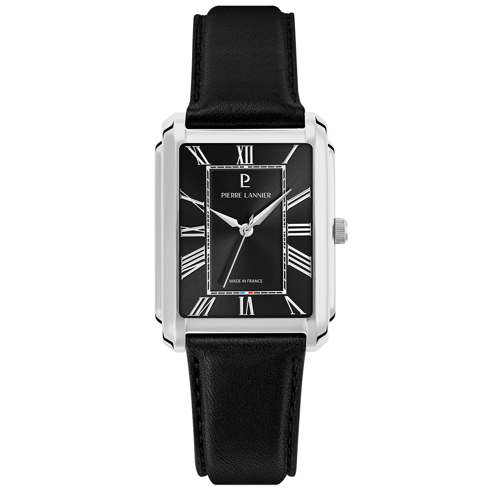 Montre homme Pierre Lannier EMPIRE 212G133 – cadran noir bracelet cuir noir – vue de face