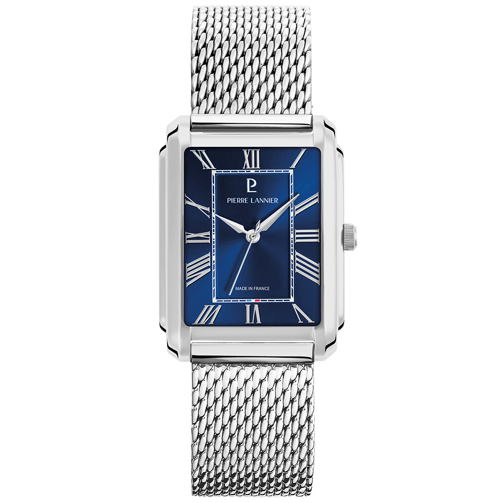 Montre homme Pierre Lannier EMPIRE 212G161 – cadran bleu bracelet milanais argenté – vue de face
