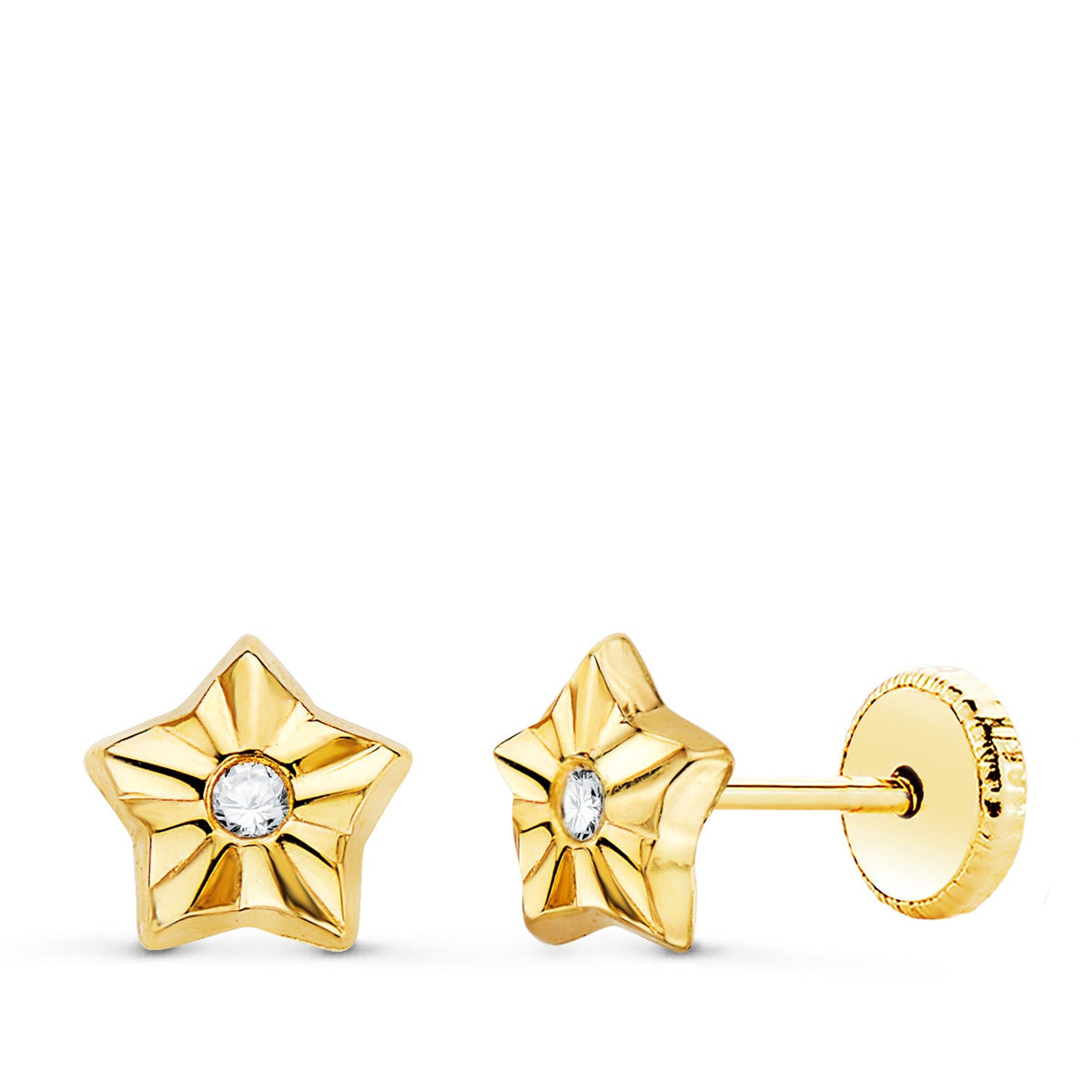 Clous d'oreilles étoile à oxyde de zirconium central – Or jaune 18 carats – 5 mm