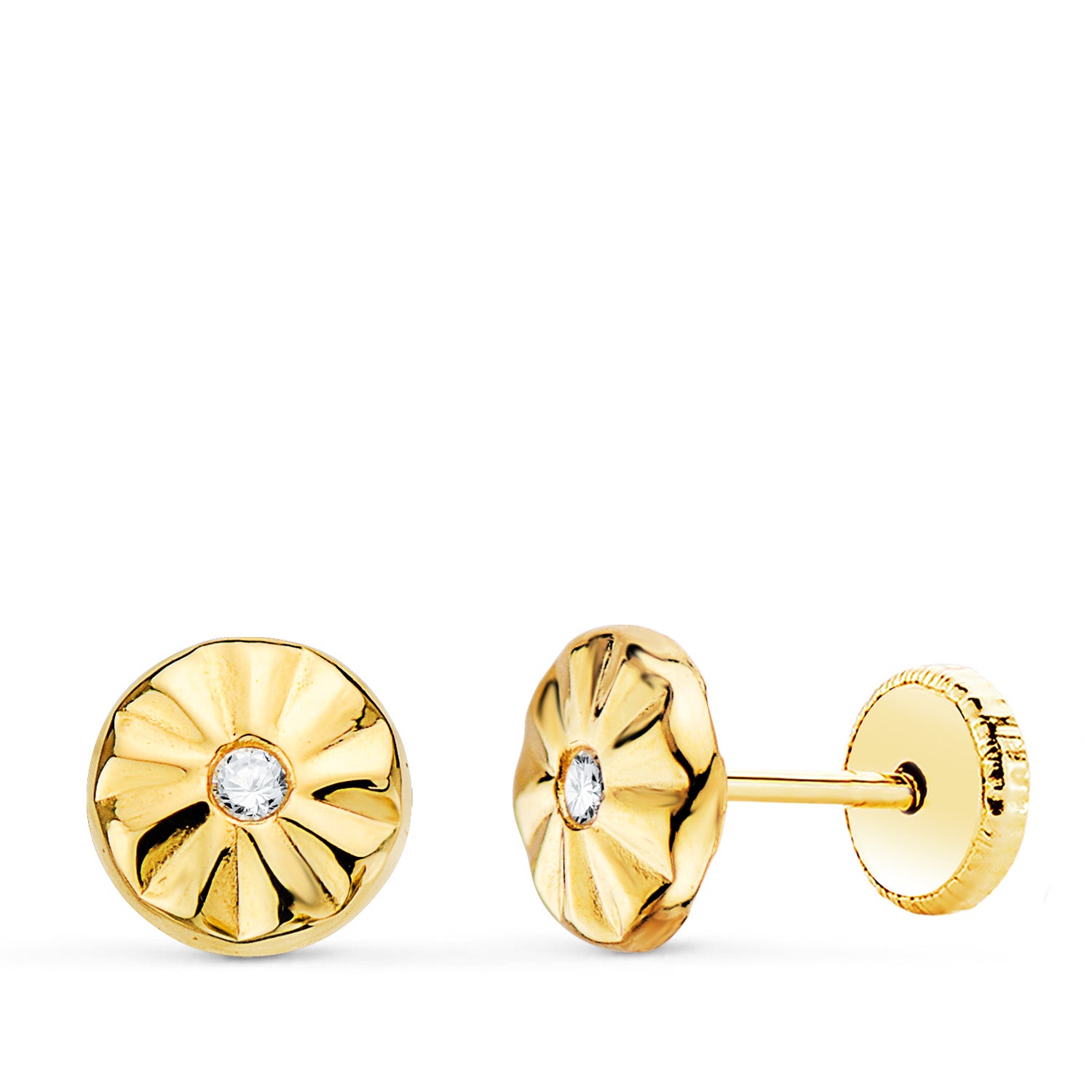 18K Clous d'oreilles Or Jaune Rondes avec Zircon 6,5 mm Fermoir à Vis