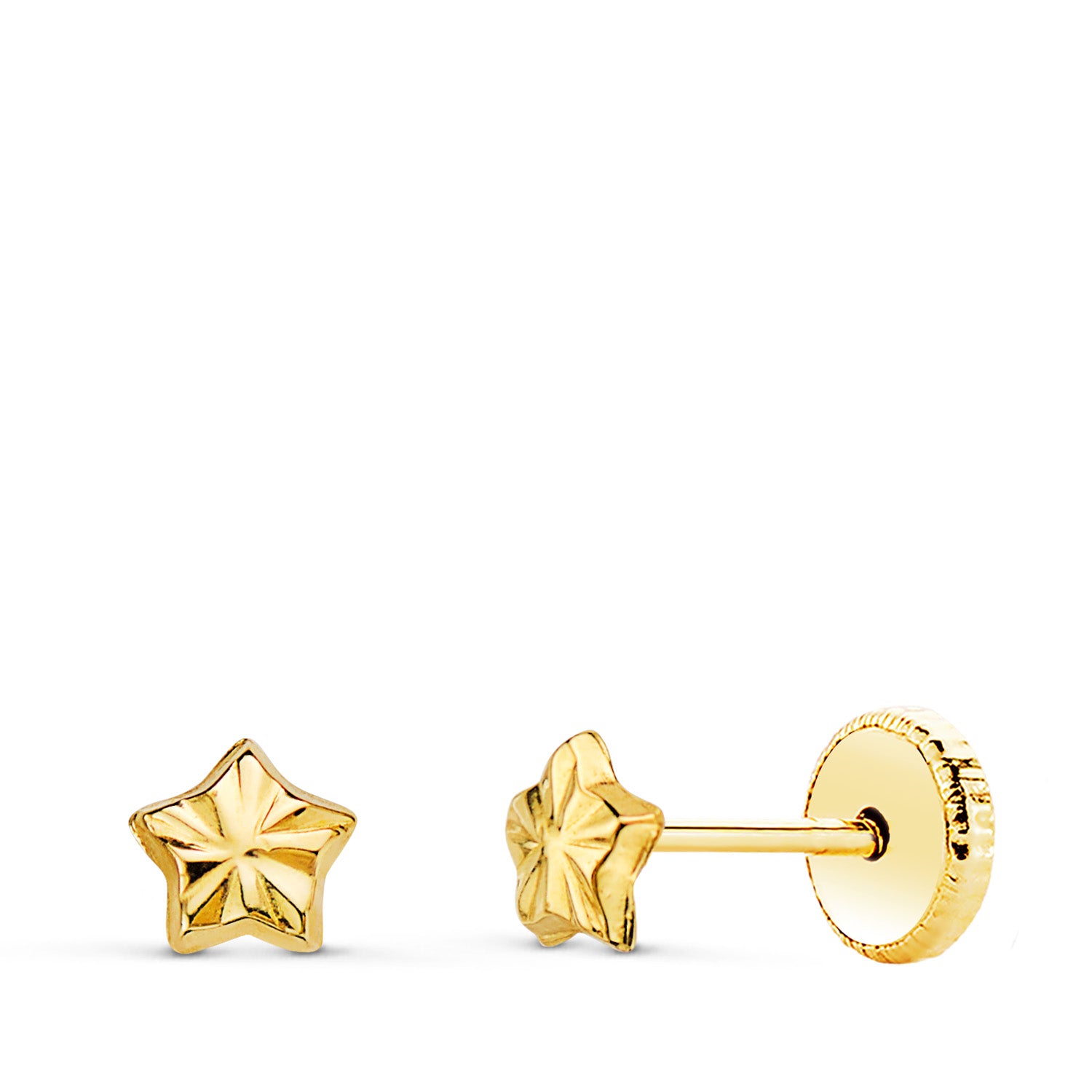 18 K gul guld Star Stud øreringe 4X4 mm skruelås