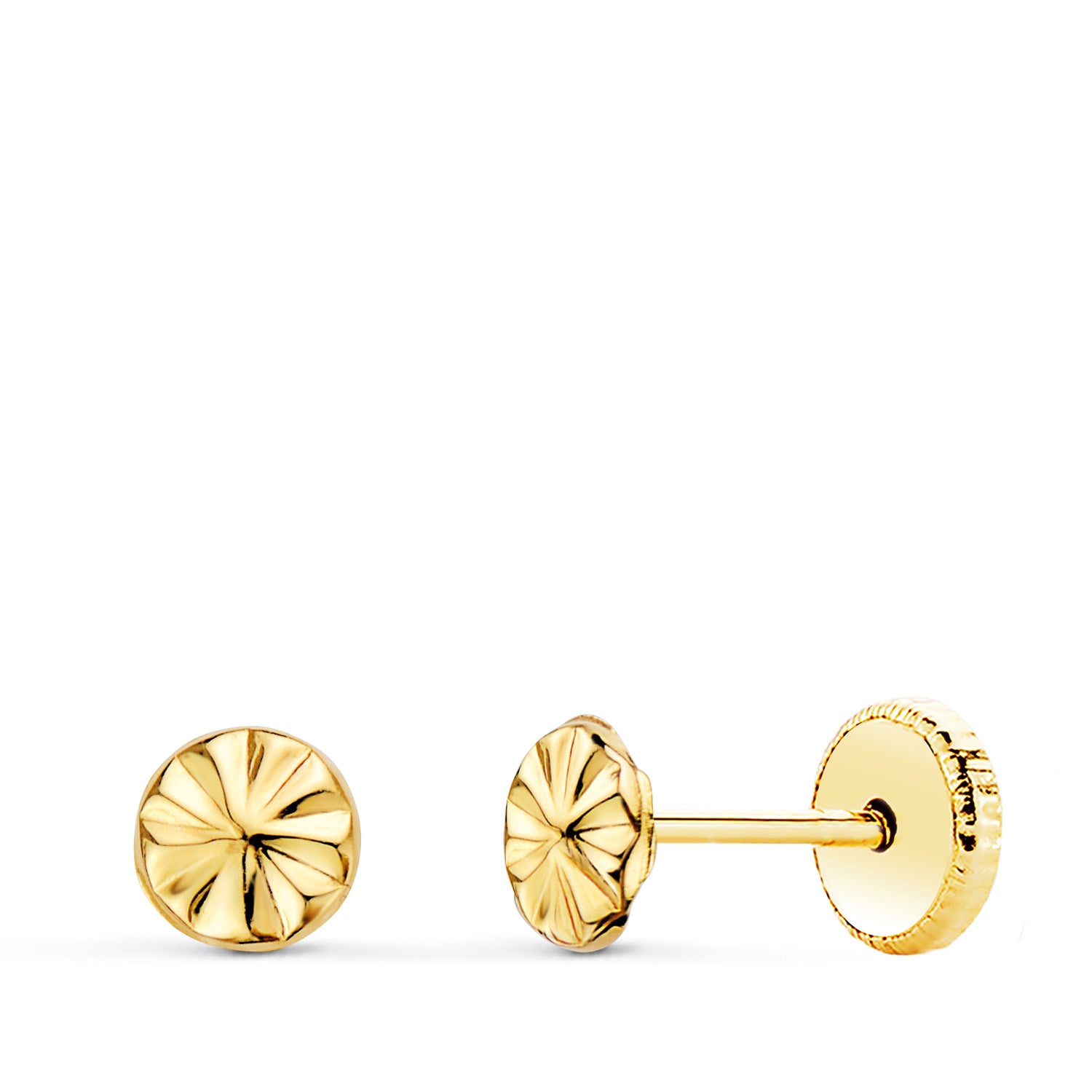 Pendientes Oro Amarillo 18K Redondo Tallado 45 mm Cierre Rosca