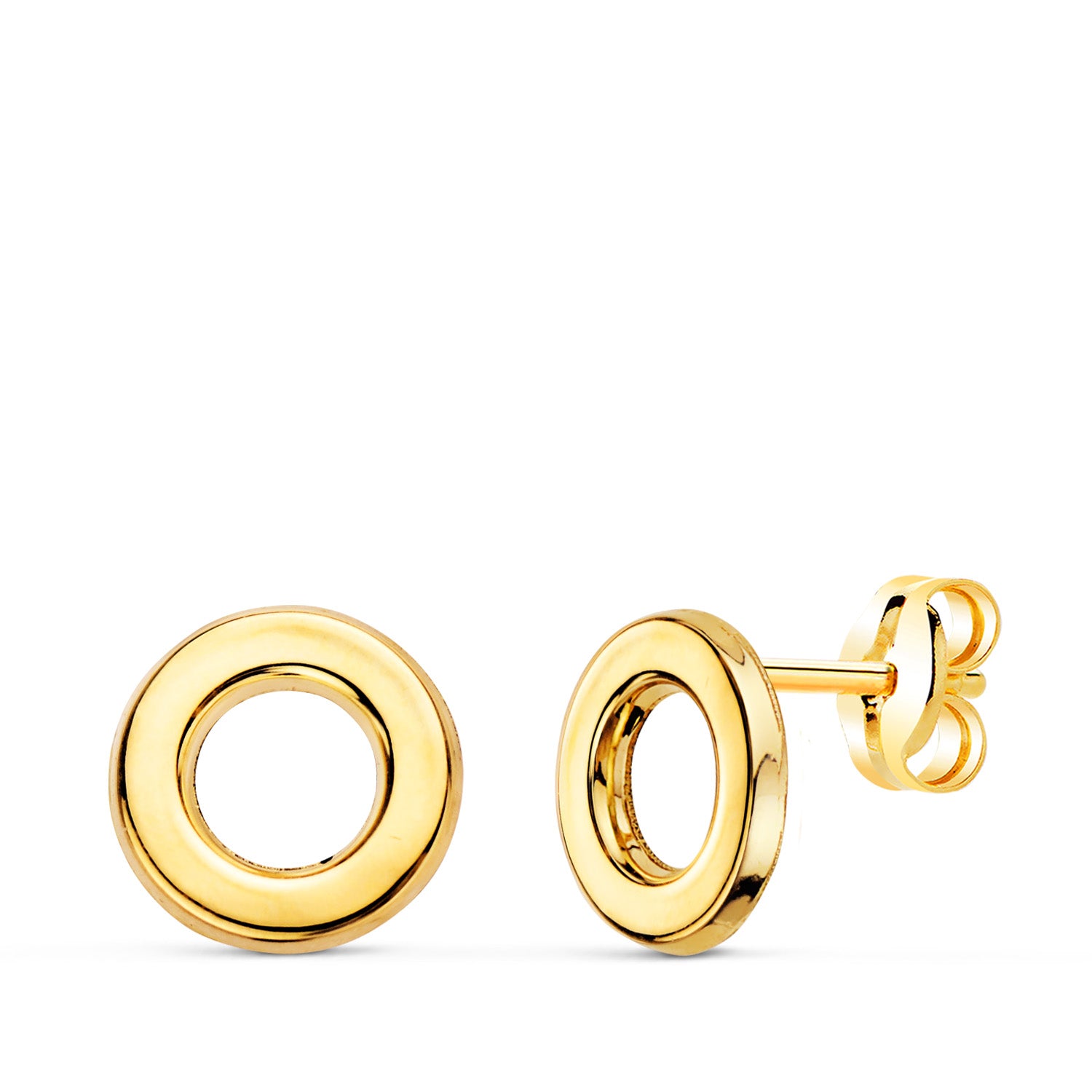 Pendientes Aros Oro Amarillo 18K Círculo 9 Mm. Cierre de presión