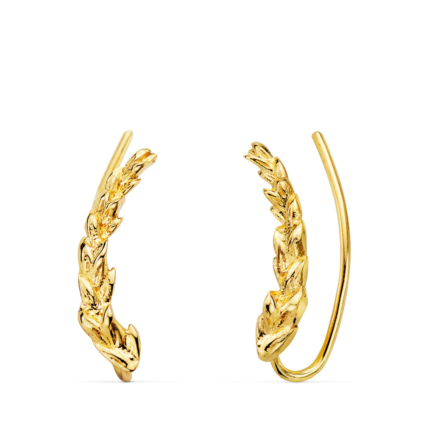 18 Boucles d'oreilles Or Jaune Grimpeurs avec Feuilles 15 X 3 mm