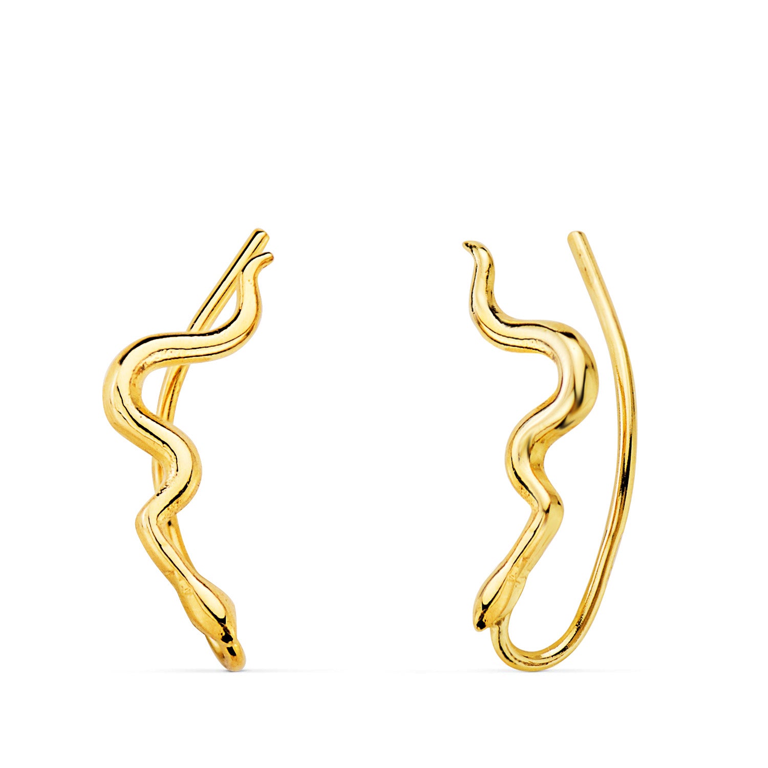 18K Boucles d'oreilles Or Jaune Grimpeurs Serpent 15 X 2,5 mm