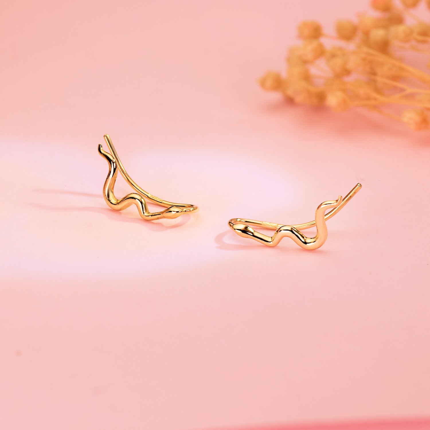 18K Boucles d'oreilles Or Jaune Grimpeurs Serpent 15 X 2,5 mm