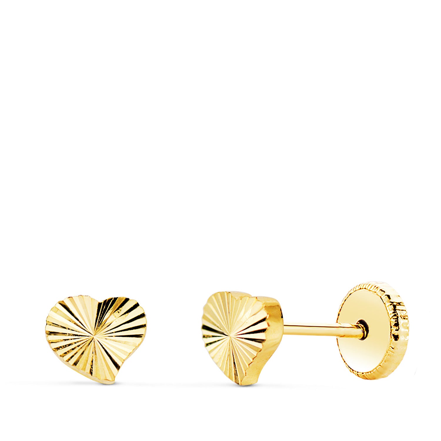 18K Clous d'oreilles Or Jaune Coeur Facettée 5 X 4 mm Fermoir à Vis