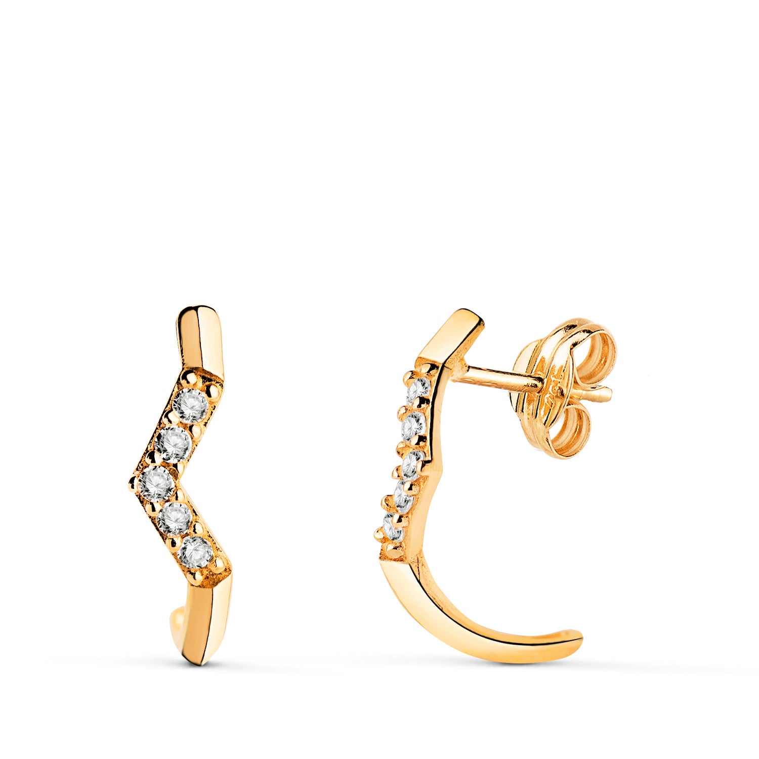 Boucles d'oreilles Demi-ouvertes en Or Jaune 18K avec Pierres en Zircone Taille : 17 X 4 mm Fermeture à Pression