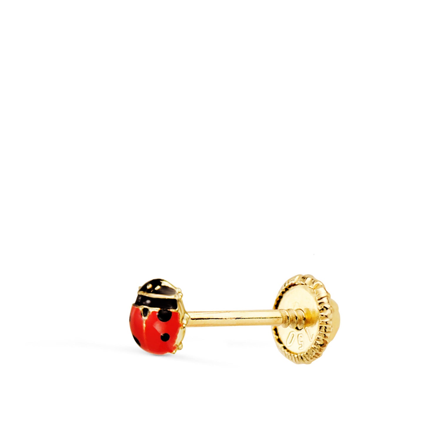 Piercing Doreille Or Jaune 18K Mini Émail Coccinelle 3.5X3 mm