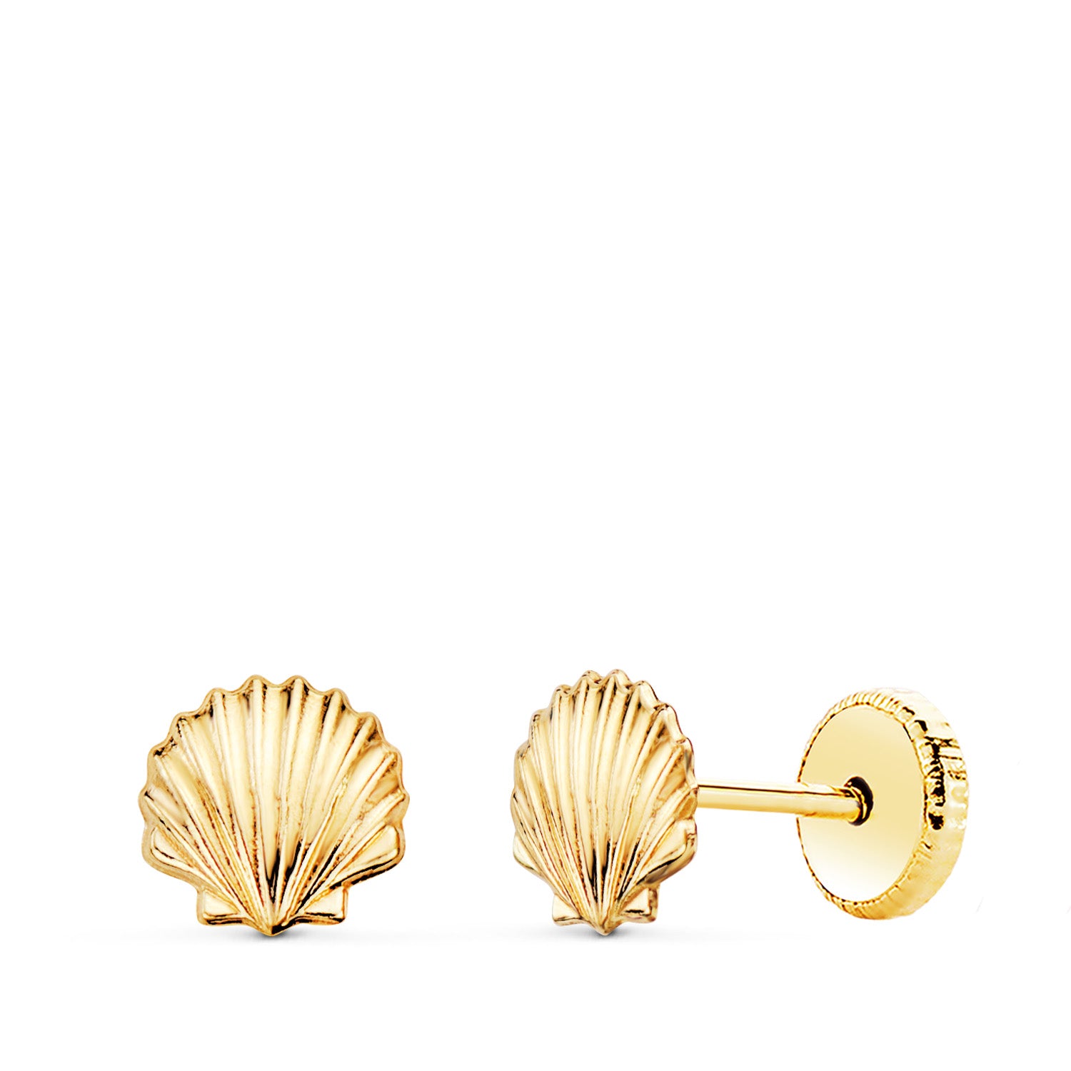Boucles d'oreilles Or Jaune 18K Coquille Brillante 6 X 5,5 mm Fermoir à Vis
