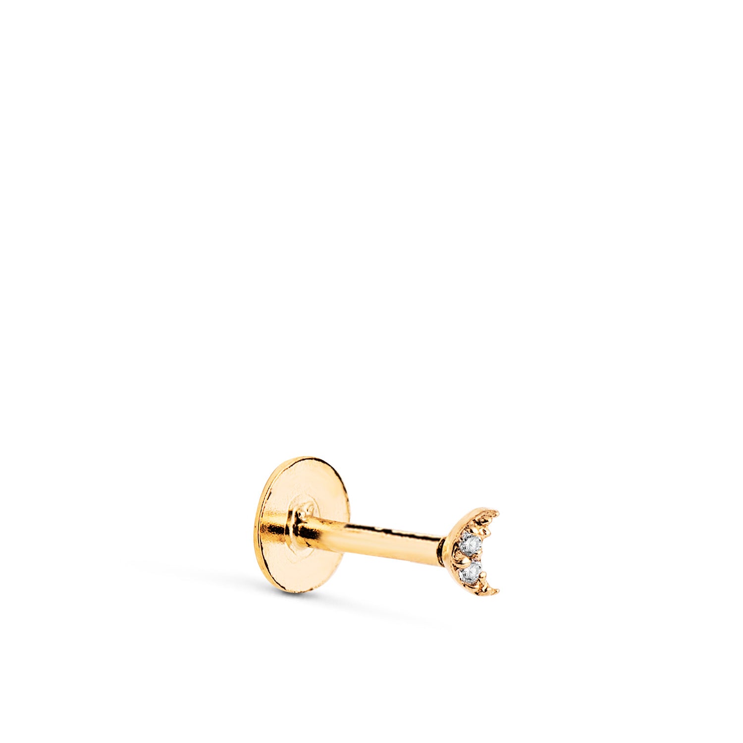 Piercing Doreille Mini Demi-lune Or Jaune 18K avec Zirconies Barre Épaisse 120 mm Taille : 3 X 2 mm Fermoir a Vis