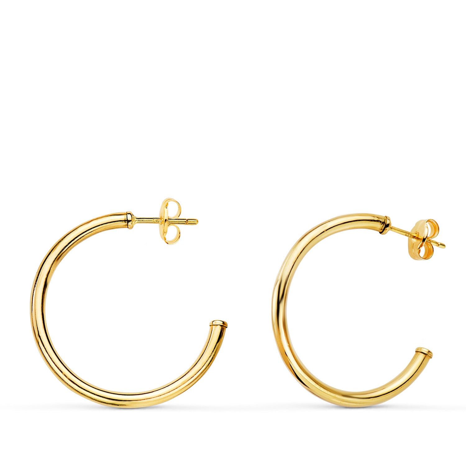 Anneaux Ouverts Or Jaune 18K Tube Rond 25 X 2MM Fermoir Poussette Papillon