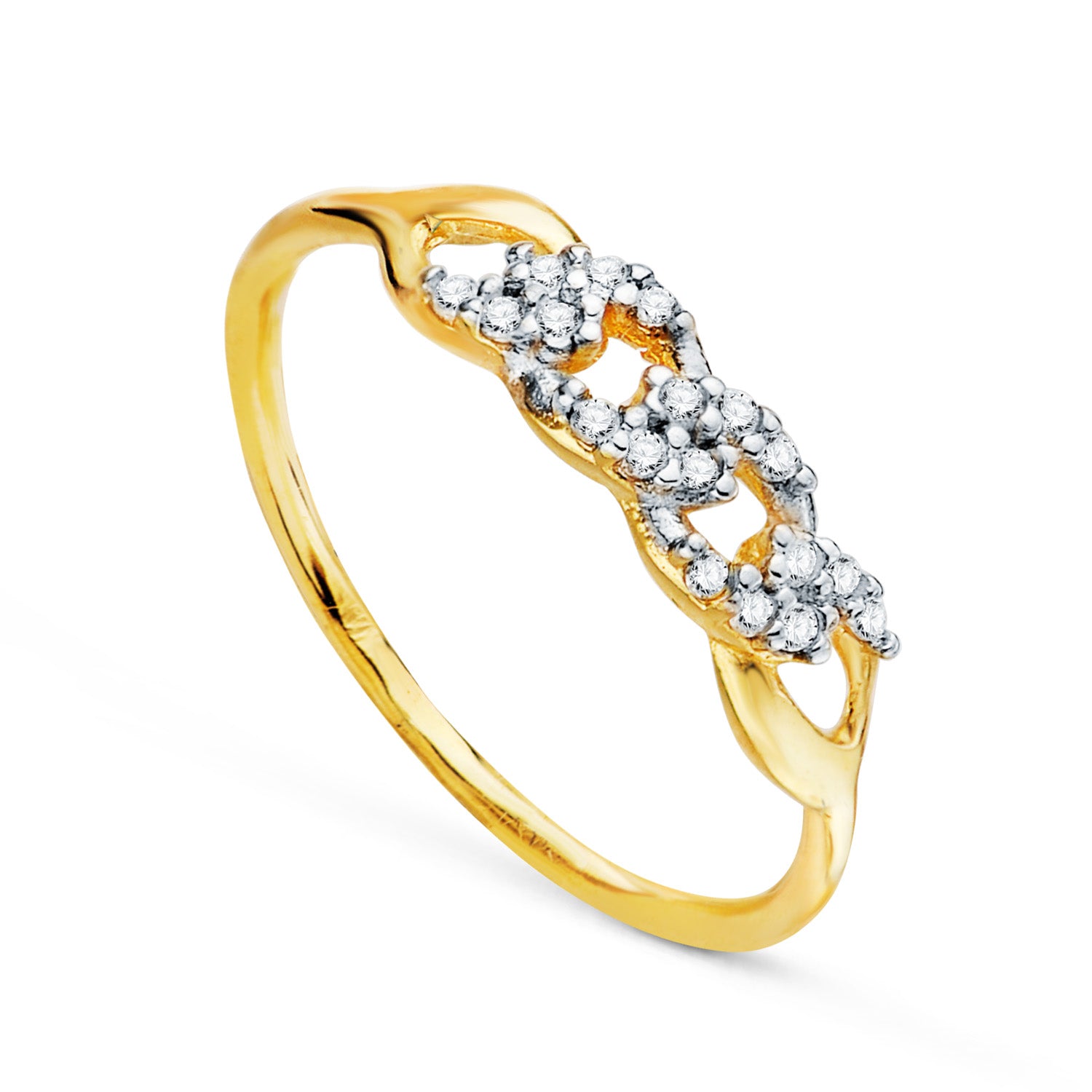Bague à Lien en Or Bicolore 18K avec Zircone Largeur du Corps : 1MM
