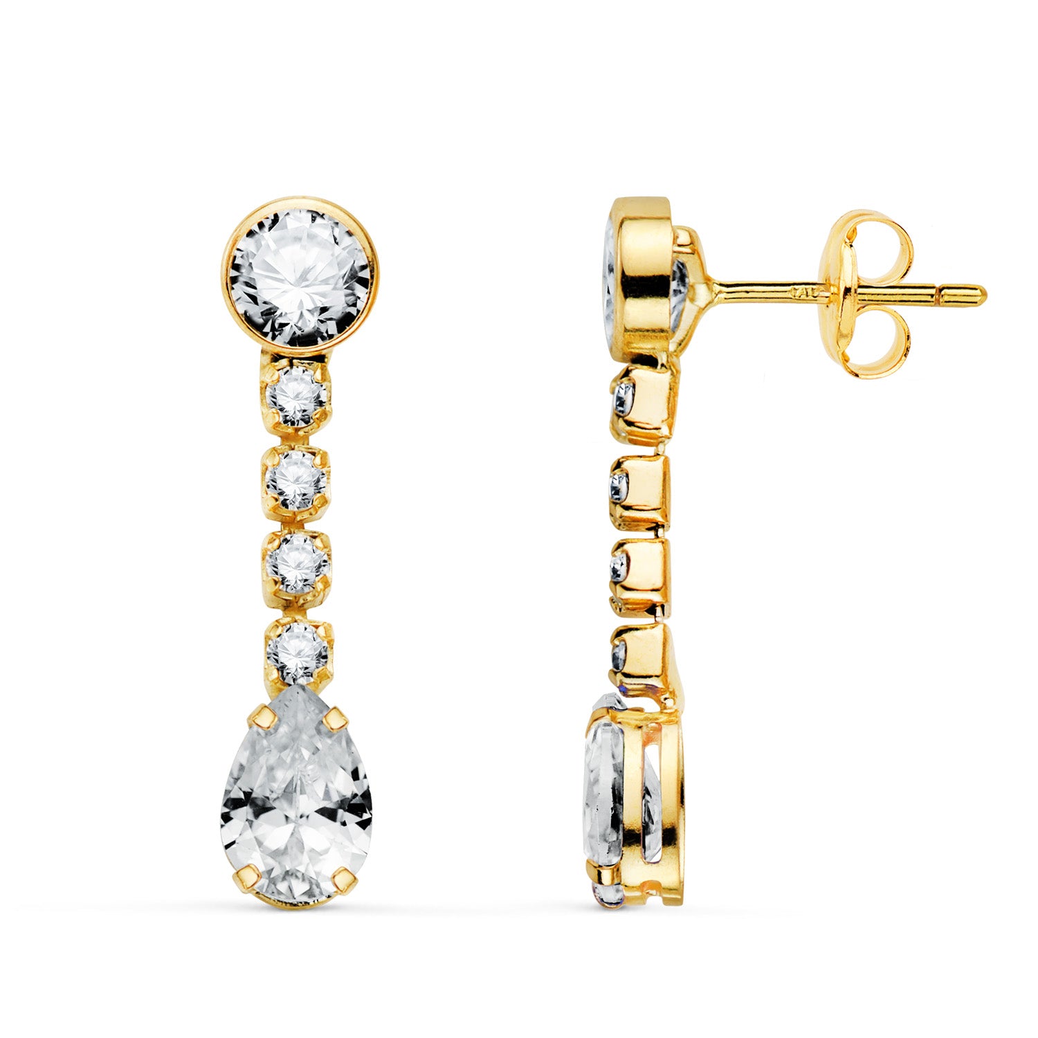 Boucles d'oreilles Pendantes en Or Jaune 18K avec Zircon 22X5 mm Fermoir Poussettes Papillon