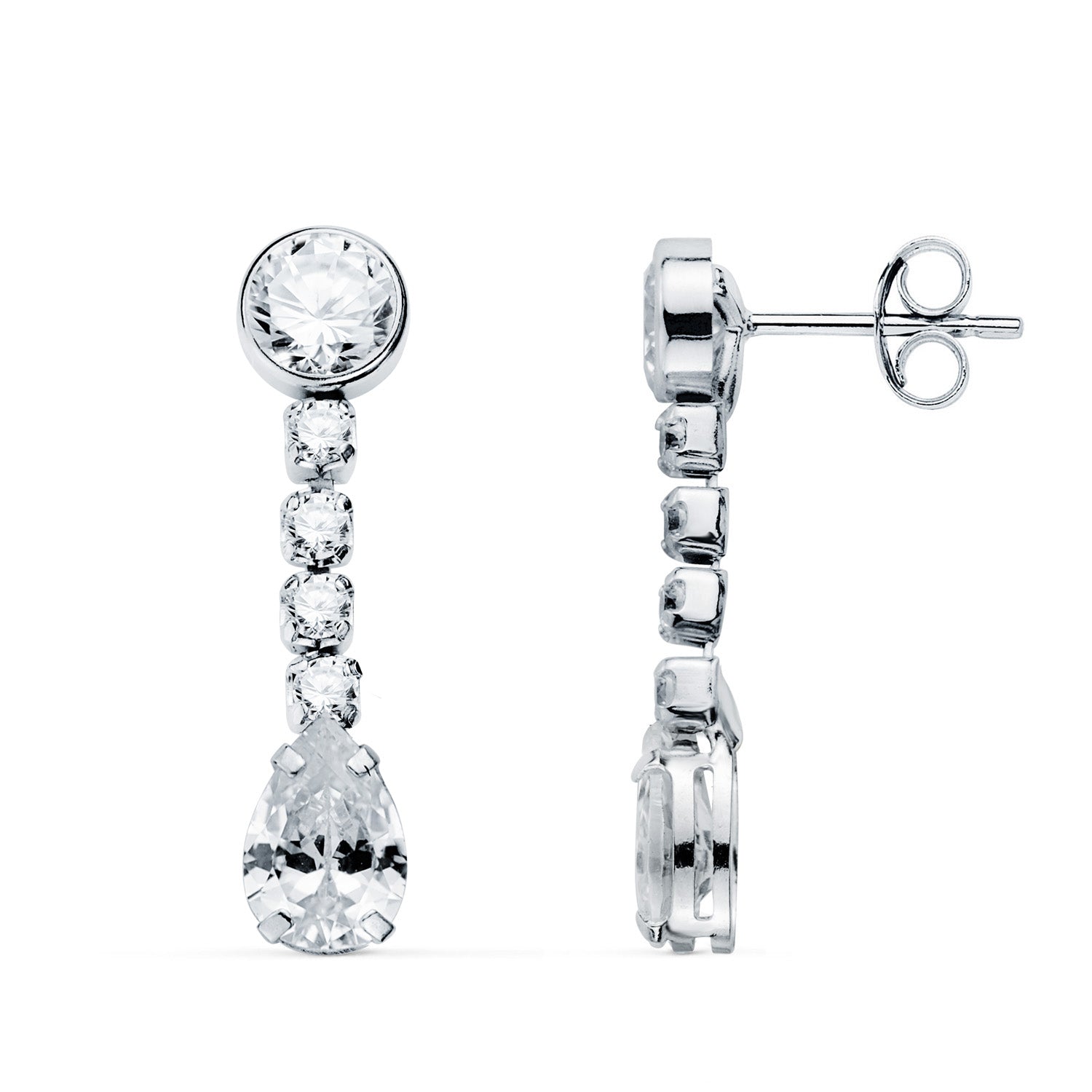 Boucles d'oreilles Pendantes en Or Blanc 18K avec Zirconia 22X5 mm Fermoir Poussettes Papillon
