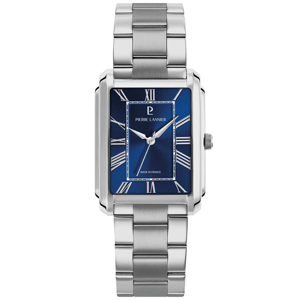 Montre homme Pierre Lannier EMPIRE 213F161 – cadran bleu bracelet acier argenté – vue de face