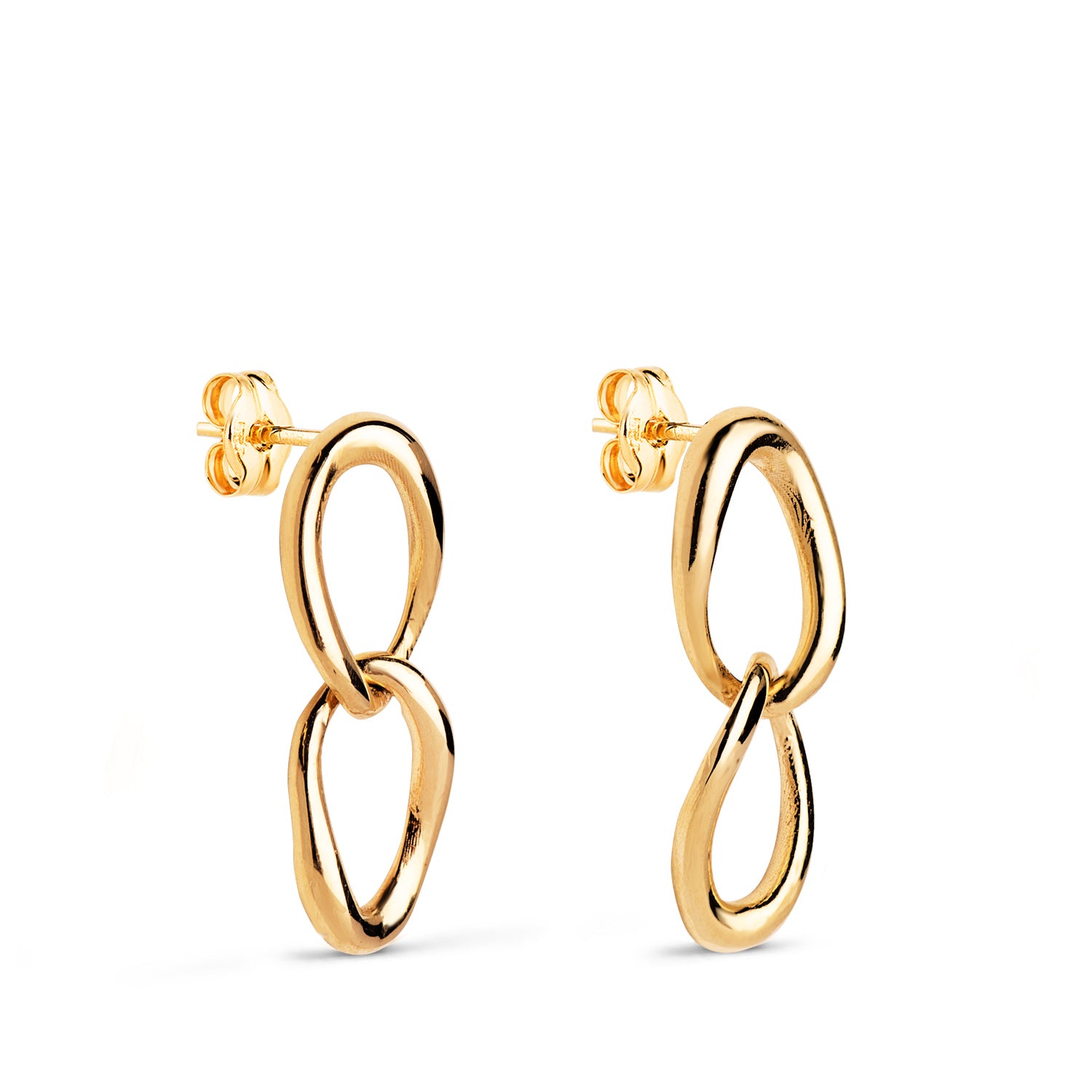 Boucles d'oreilles en Or Jaune 18K Deux Dalles en Brillo Mesurés: 19 X 7 mm Fermoir Poussettes Papillon