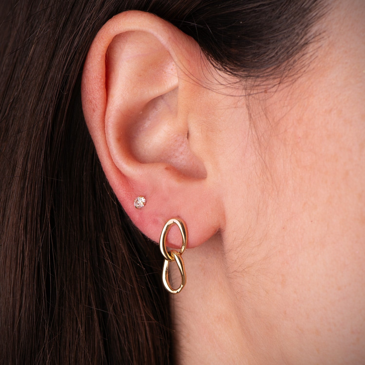 Boucles d'oreilles en Or Jaune 18K Deux Dalles en Brillo Mesurés: 19 X 7 mm Fermoir Poussettes Papillon