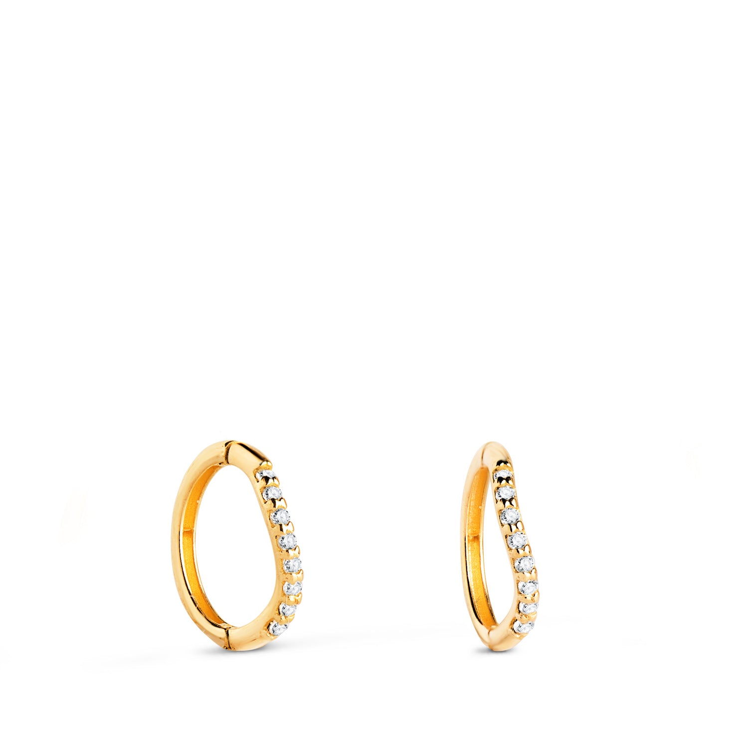 Boucles d'oreilles Ondulées en Or Jaune 18K avec Pierres en Zircone Taille : 10 X 1 mm Fermoir Poussettes Papillon