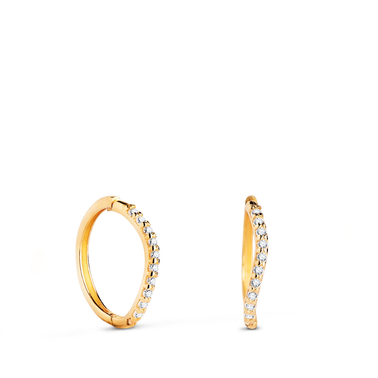 Créoles Vagues en Or Jaune 18K avec Zircon Taille : 12 X 1 mm Fermeture à Clip