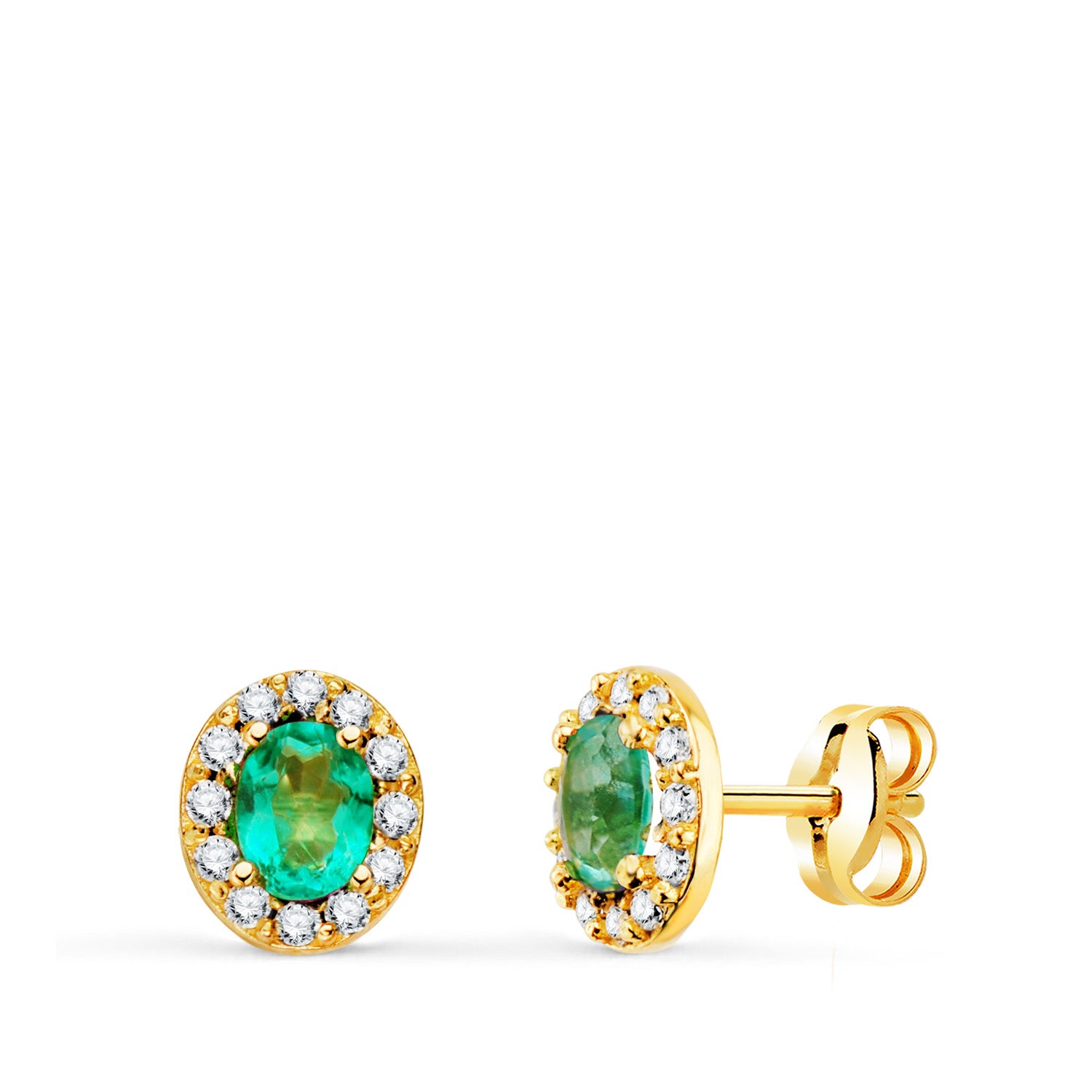 Boucles d'oreilles 18K Topacio Paraiba en Pierre Ovale en Or Jaune et 6,5 X 5,5 mm Fermoir Poussettes Papillon