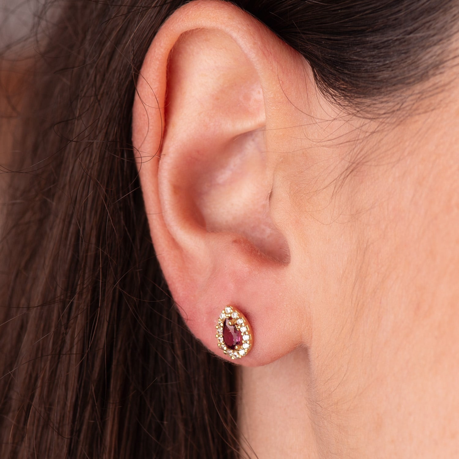 Boucles d'oreilles Or Jaune 18K avec Pierre Goutte Amethyste et Zircon 8,5 X 6 mm Fermoir Poussettes Papillon
