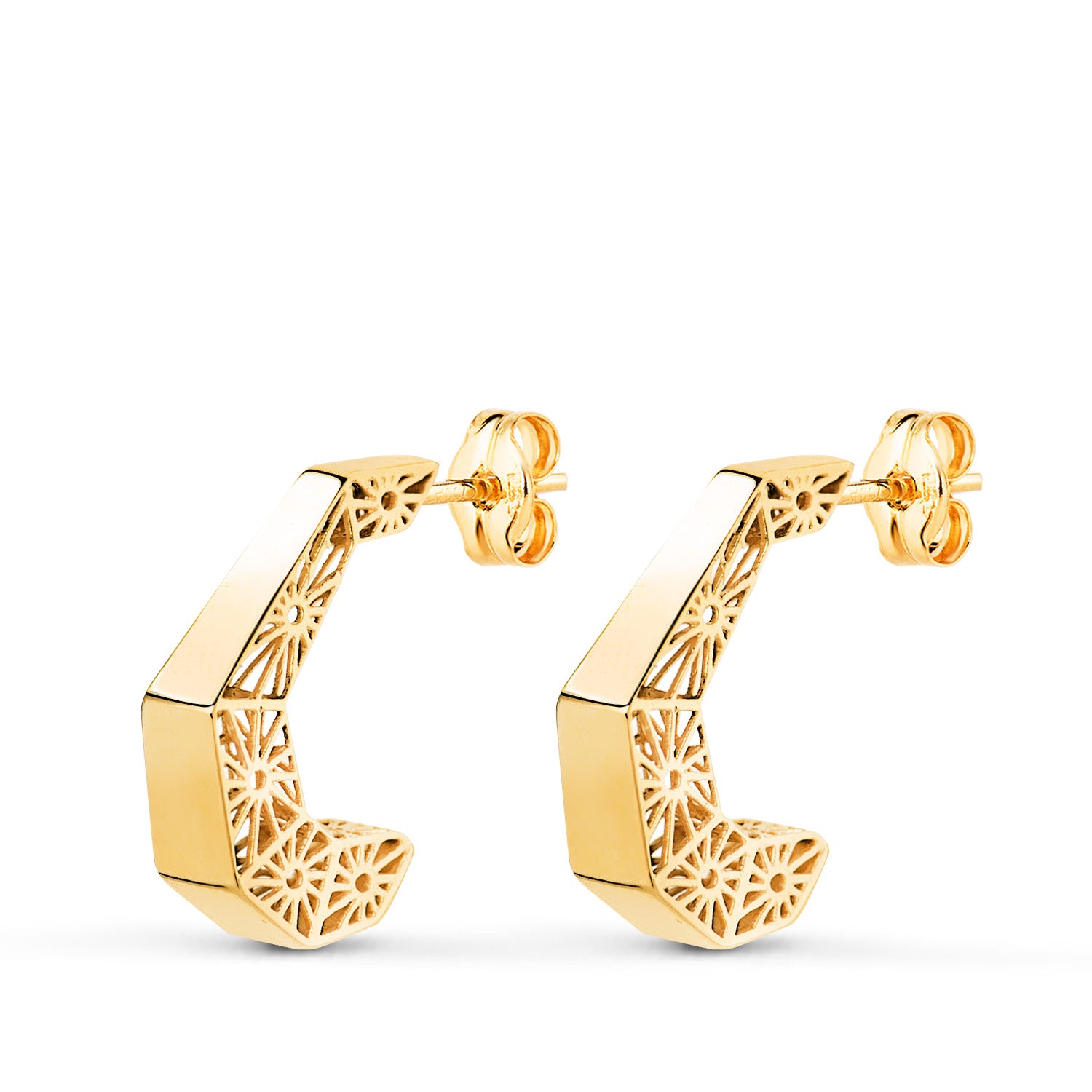 Boucles d'oreilles en Or Jaune 18K Créoles Creuses Conception Ouvert Mesure: 14 X 3,5 mm Fermoir Poussettes Papillon