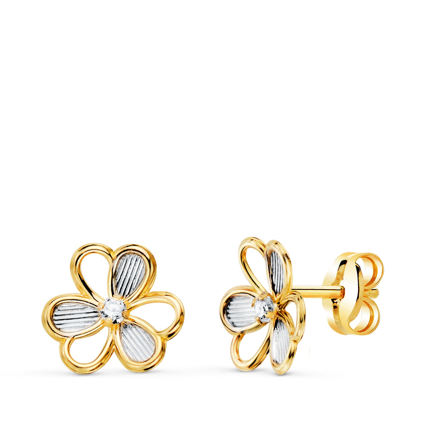 Clover Earrings in 18K Two-tone Gold with Zircon Size: 8X7 mm Butterfly Clasp
