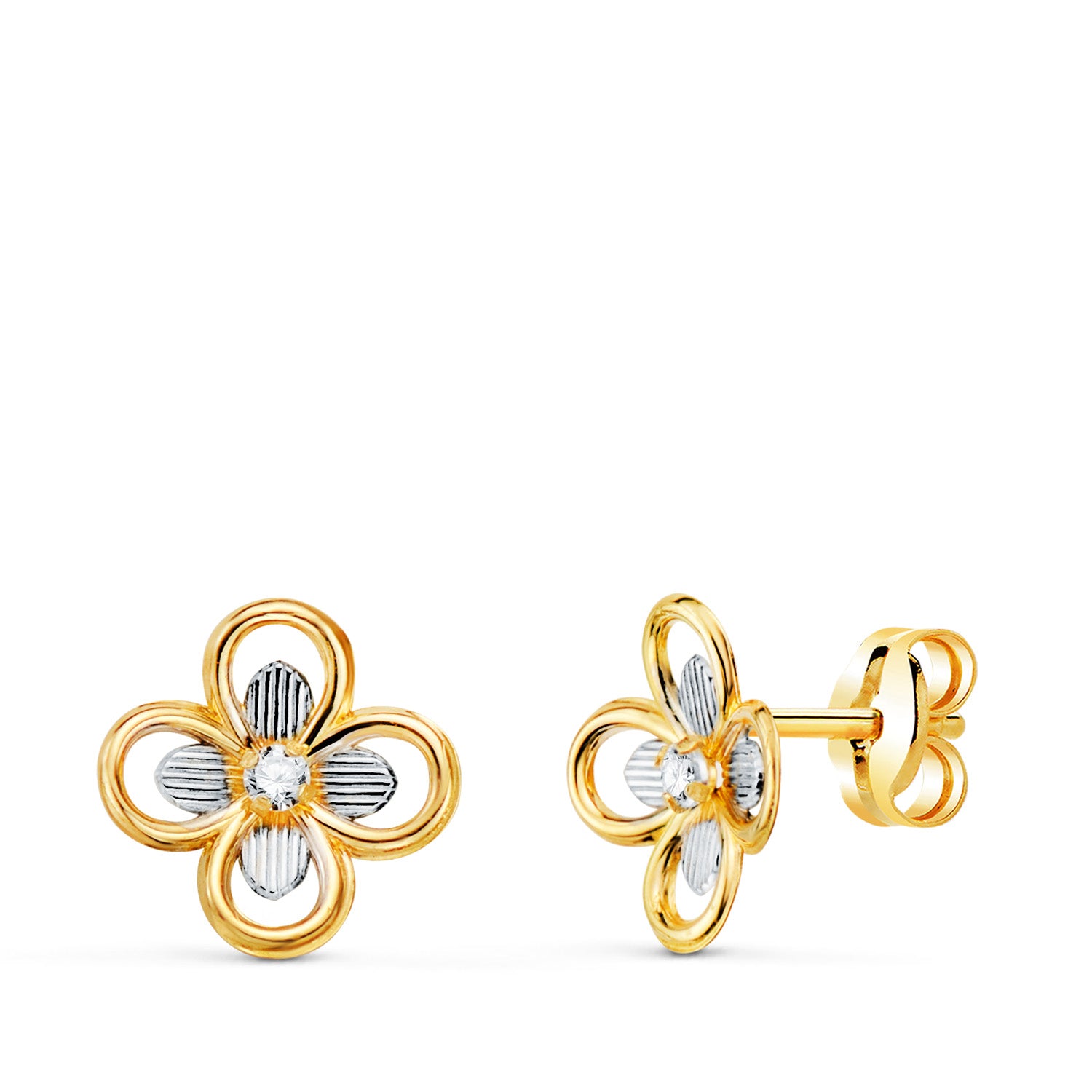 Quatrebol Earrings in 18K Two-tone Gold with Zircon Size: 8X8 mm Butterfly Clasp