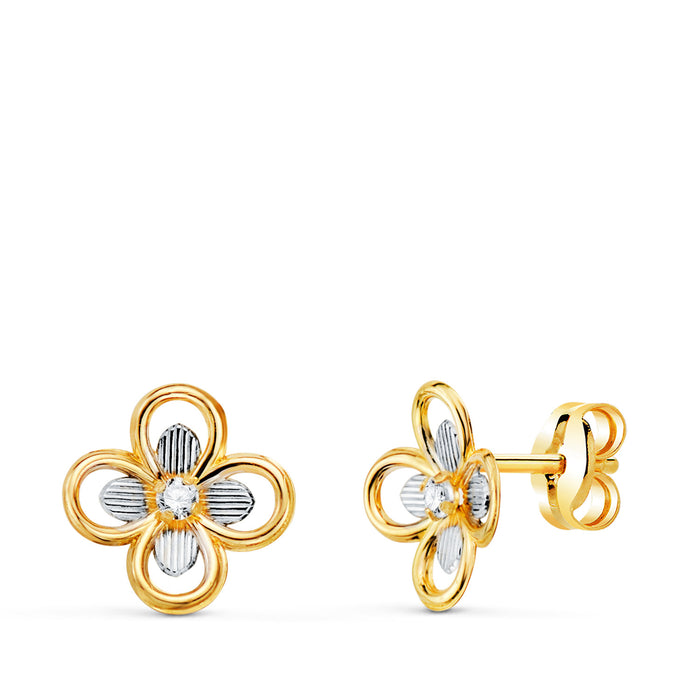 Boucles d'oreilles Quatrebol bicolores oxyde de zirconium – Or 18 carats | Azuline