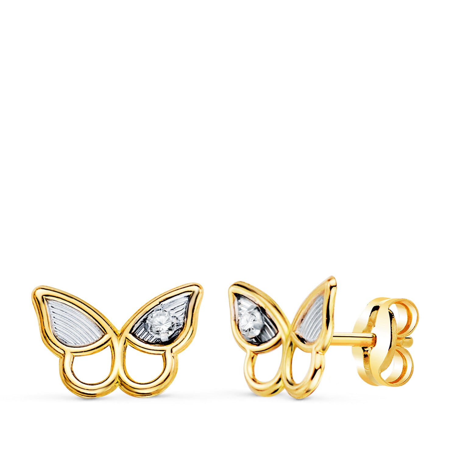 Cercei fluture bicolor din aur de 18K cu zirconiu Dimensiune: 8 x 6,5 mm Închidere fluture