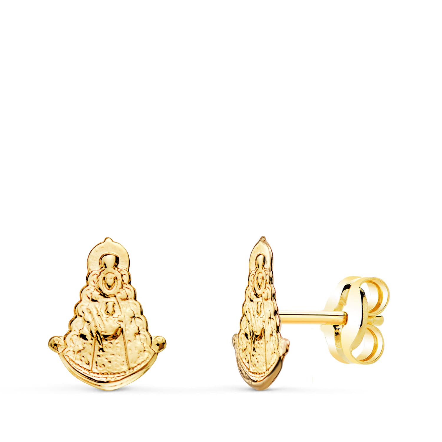 18 K gul guld øreringe Virgen Del Rocio Pulie 9 X 7 mm sommerfuglelås