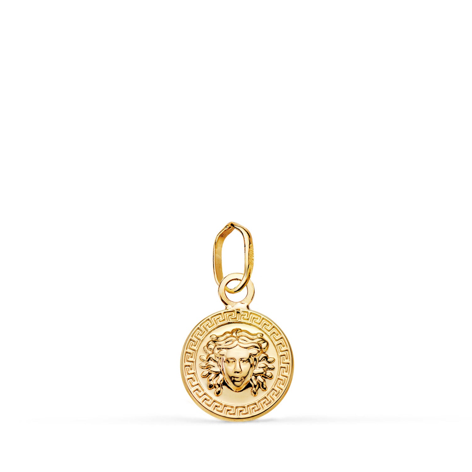 18 K sárga arany Medusa Greca Brillo érem Mérete: 10 mm