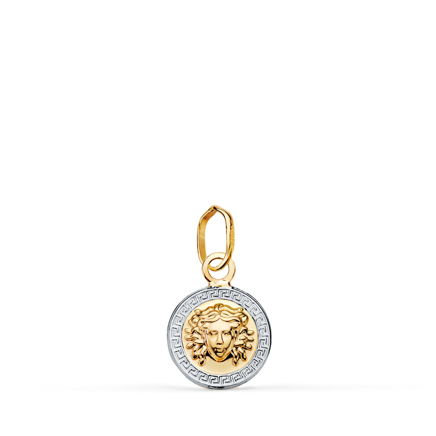 Médaille en Or 18K Bicolore Medusa Greca en Brillo Mesure : 10 mm
