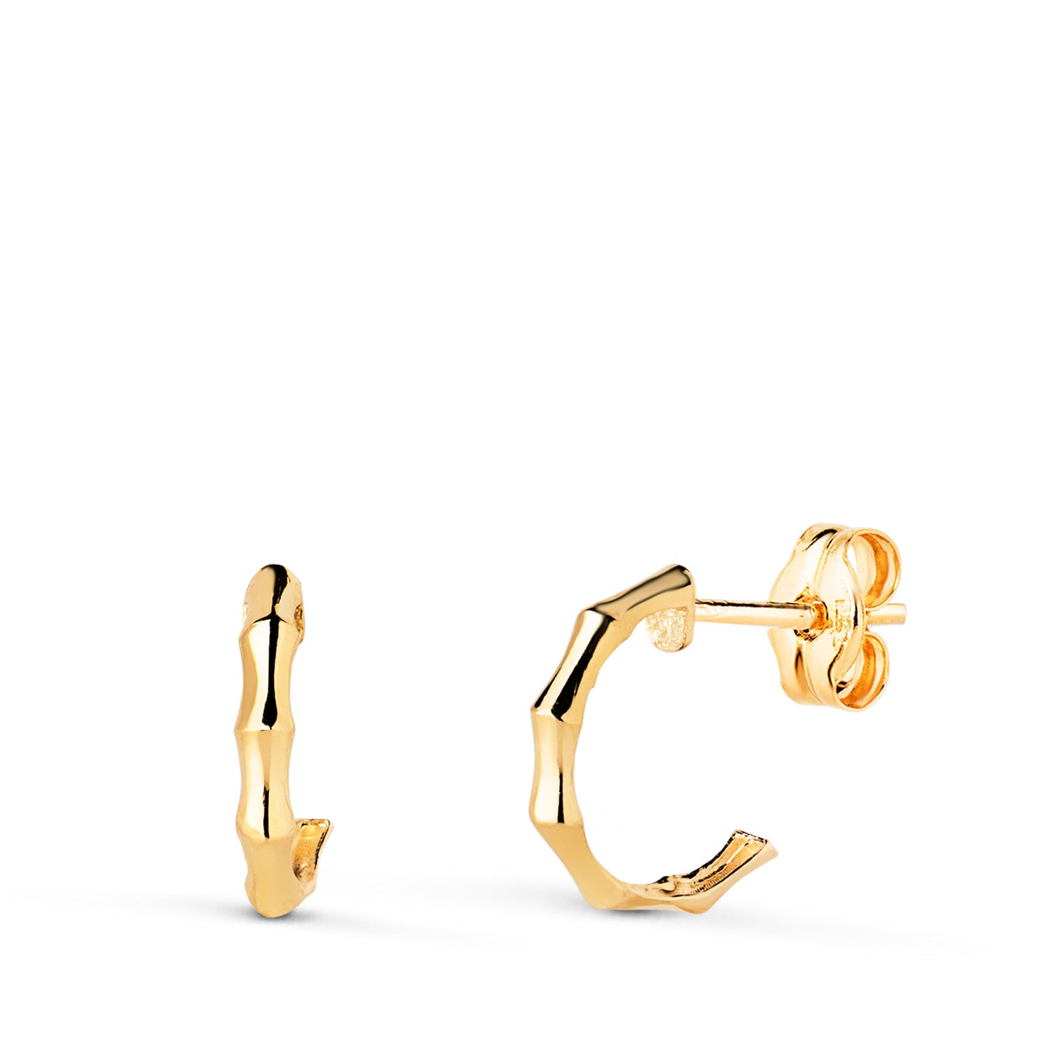 Boucles d'oreilles Or Jaune 18K Demi-bambou Taille : 11X2 mm Fermoir Poussettes Papillon