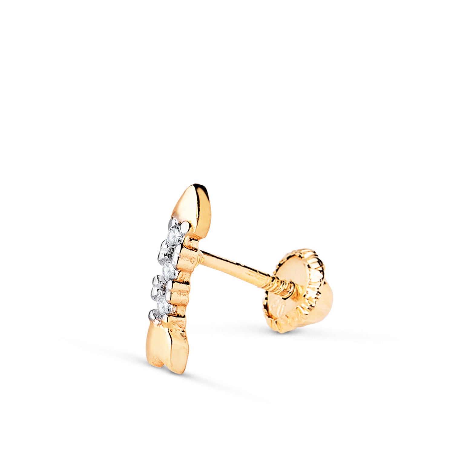 Flèches de Piercing en Or Bicolore 18K avec Zircons Taille : 8,5 X 3,5 mm Fermeture de Lécrou