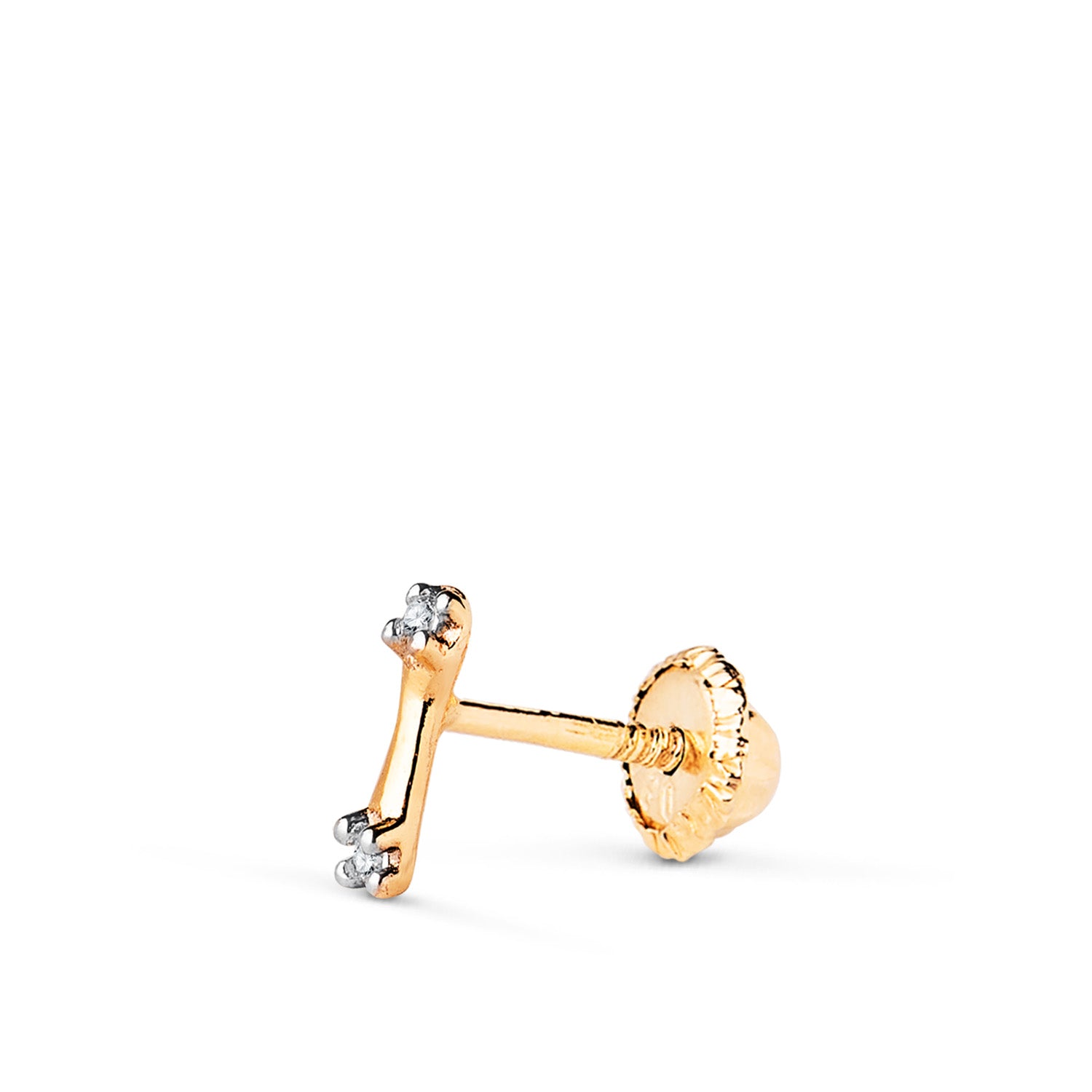 Barre de Piercing en Or Bicolore 18K avec Pierres en Zircone Taille : 6X2 mm Fermeture à Écrou