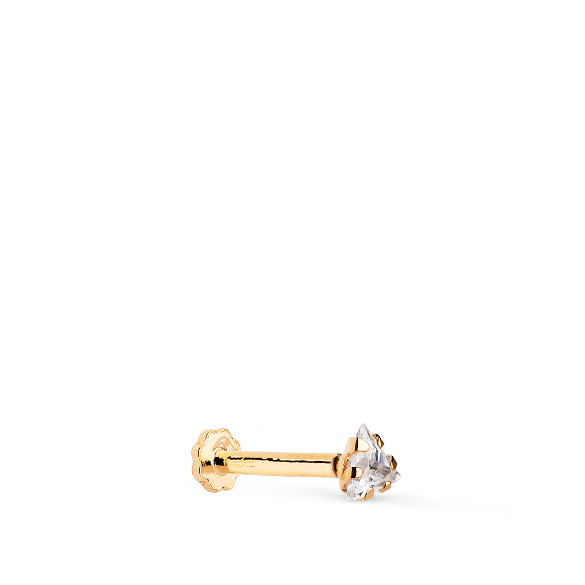 Piercing Doreille en Or Jaune 18K Zircone Jaune Triangle 3,5 X 3,5 mm Barre Épaisse 120 mm Fermoir a Vis