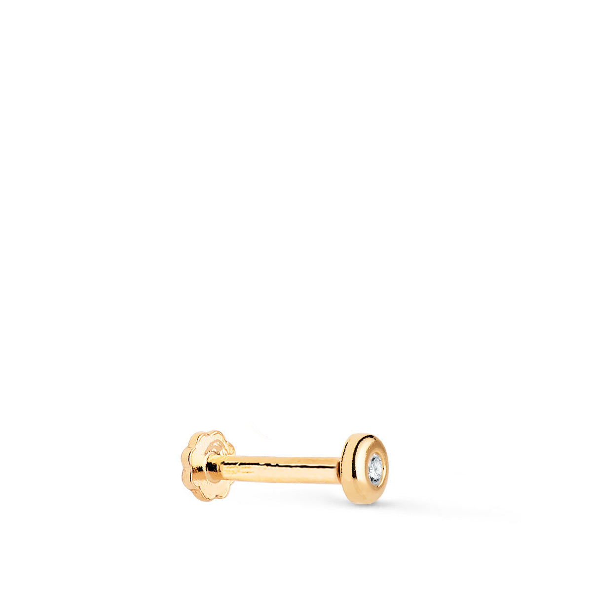 Piercing Doreille Chaton 3MM en Or Jaune 18K avec Zircon Épais Barre 120MM Fermoir a Vis