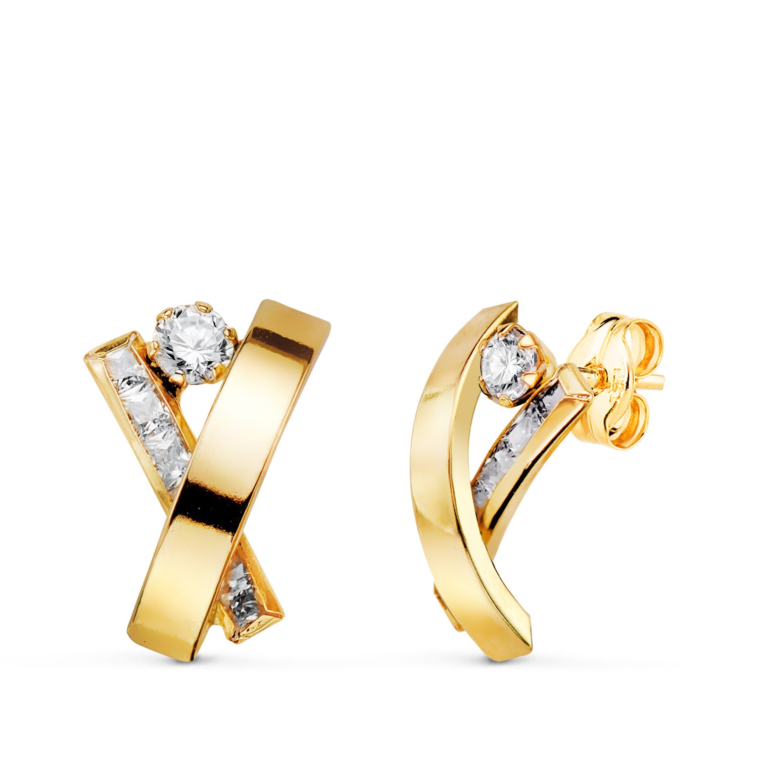 18K Yellow Gold Earrings with Faceted Zircon Size: 14 x 9 mm Snap Button