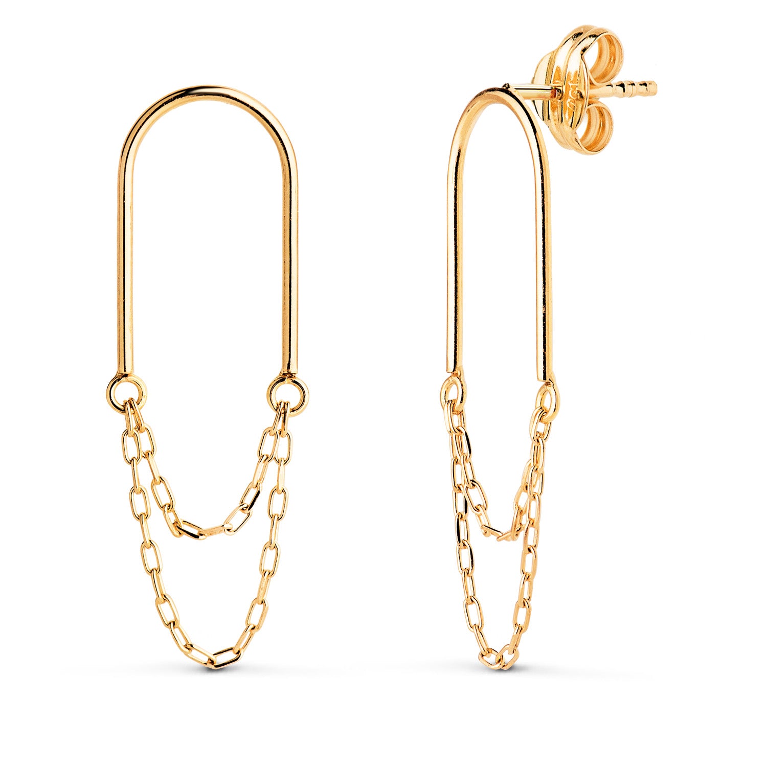 Boucles d'oreilles en Or Jaune 18K avec Double Chaîne Taille : 26 X 8 mm Fermoir Poussettes Papillon
