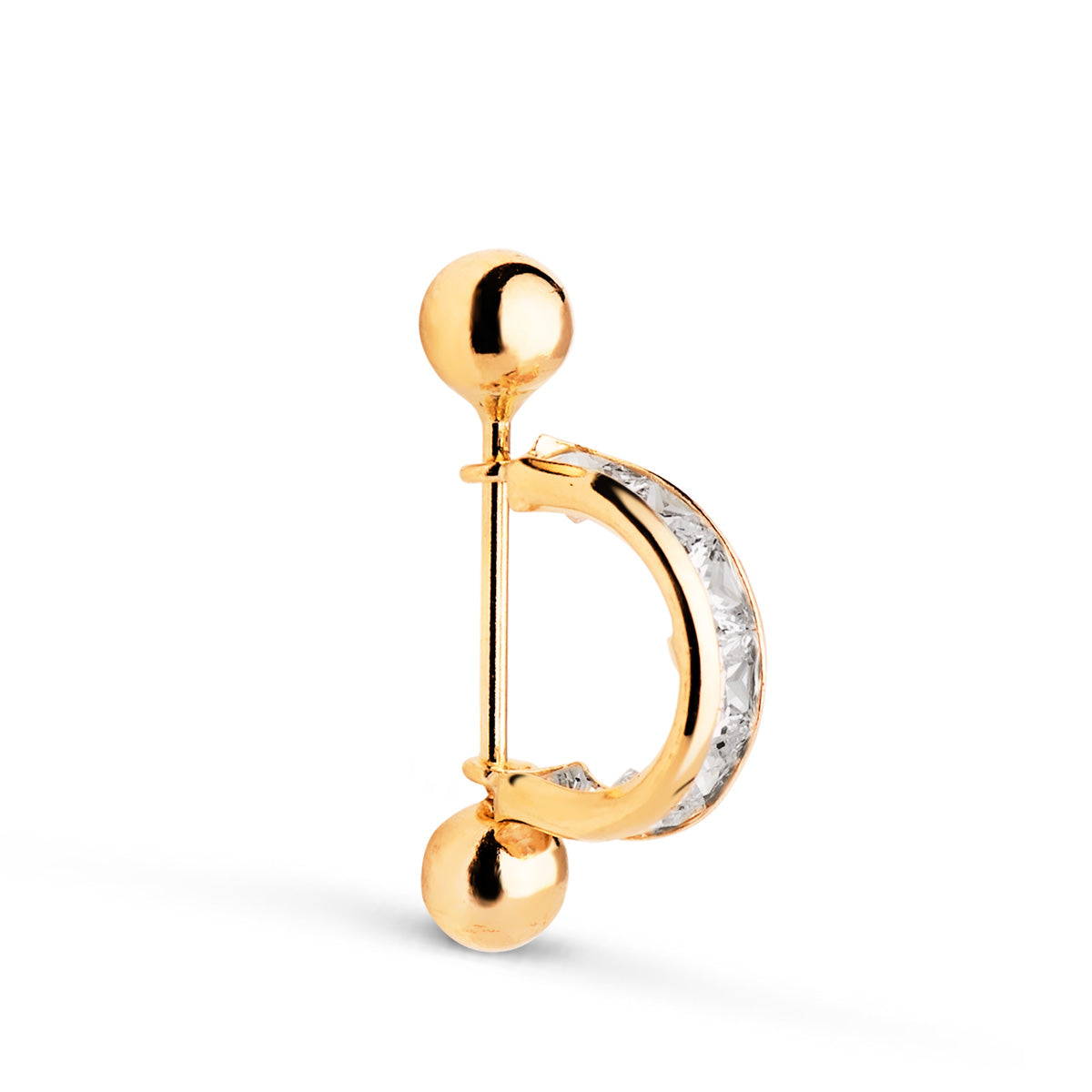 Perceur Doreille Demi-cercle en Or Jaune 18K avec Zircone Carrée et Deux Perles Cercle : 11X3MM