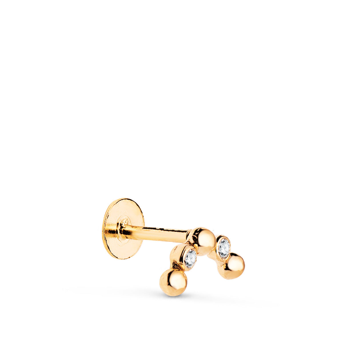 Piercing Doreille en Or Jaune 18K avec Zircon et Perles Barre Épaisse 120 mm Taille : 8 X 4,5 mm Fermoir a Vis