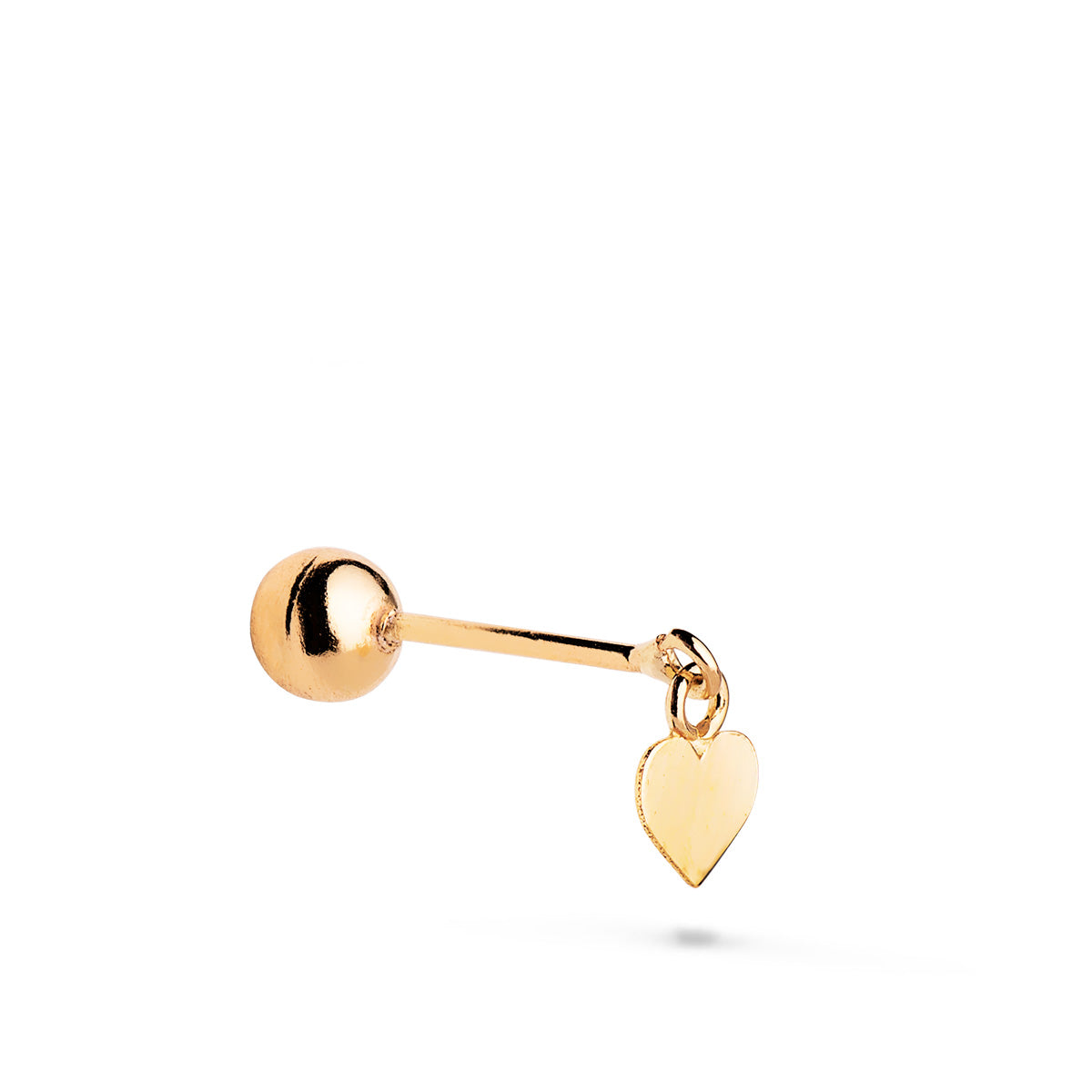18K gul guld ørepiercing med hjerteformet vedhæng Størrelse: 4,5 x 5 mm Kuglelås 4 mm