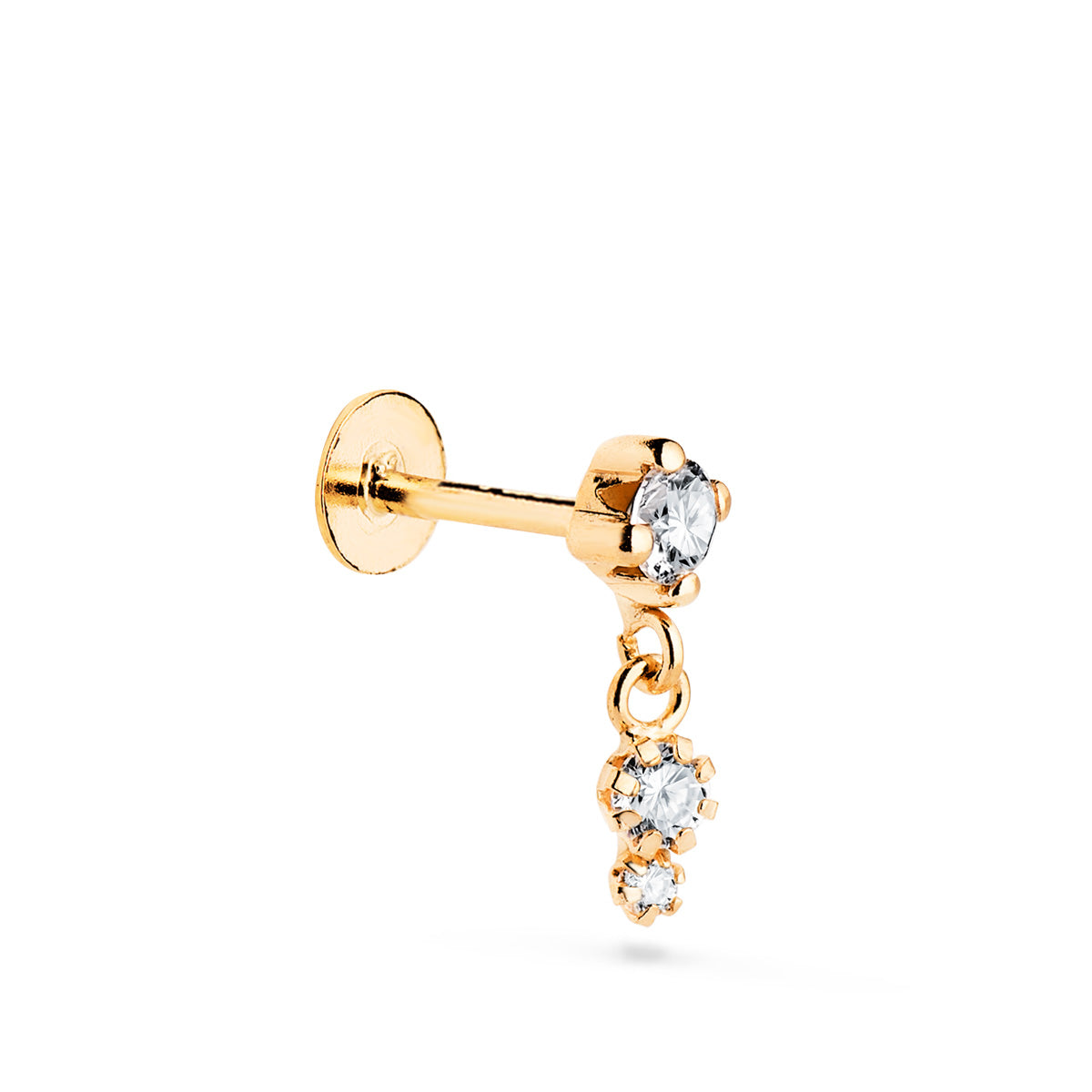 Piercing Doreille en Or Jaune 18K avec Zircone Barre Épaisse 120 mm Largeur : 4 mm Piercing Total 12 mm Fermoir a Vis