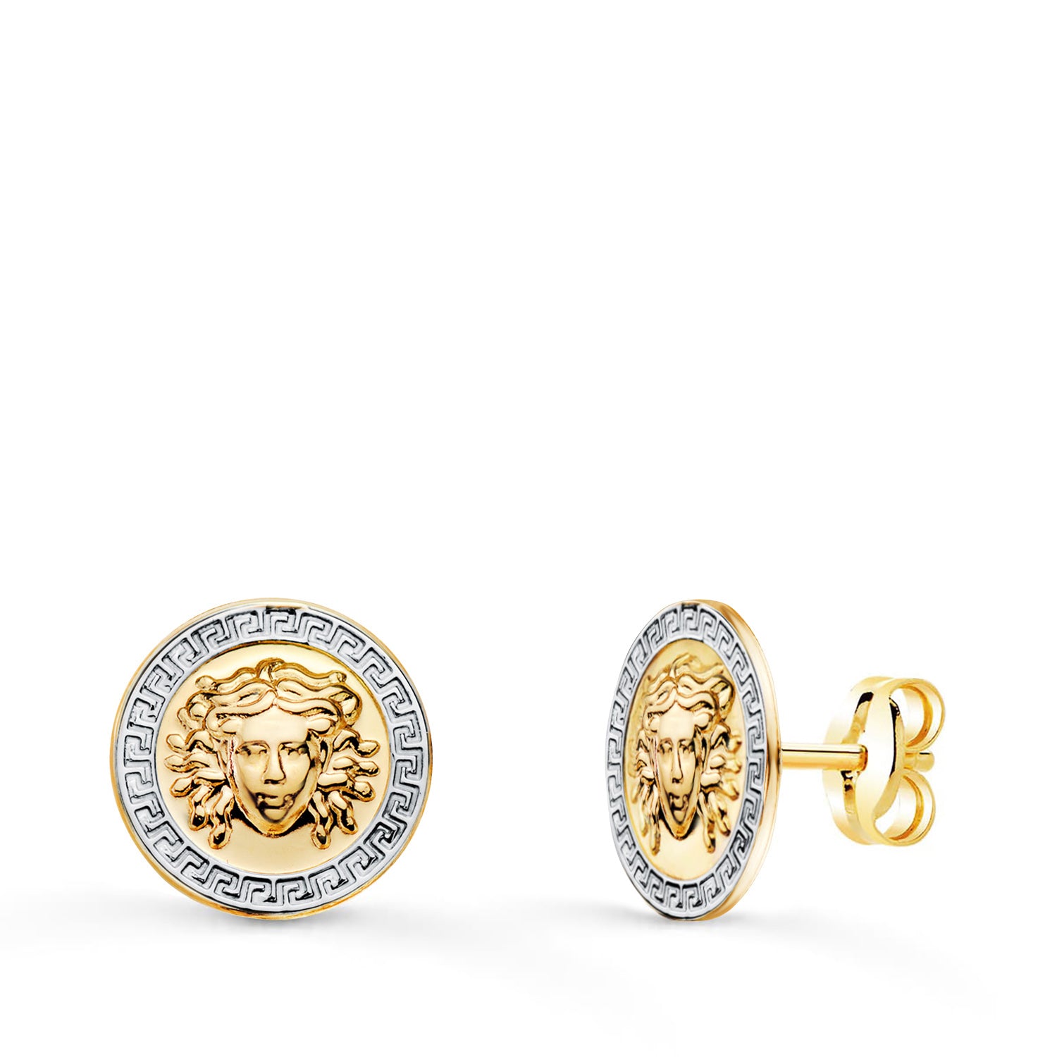 18K Two-Tone Gold Jellyfish Earrings and 10mm Openwork Border with Butterfly Stroller Clasp