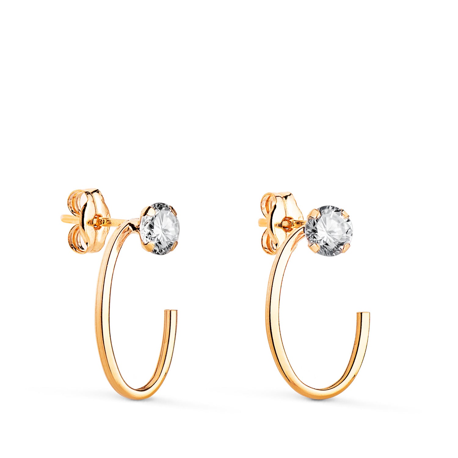 Åbne ovale øreringe i 18K gul guld med zirkon Størrelse: 15 X 9 mm pressede øreringe