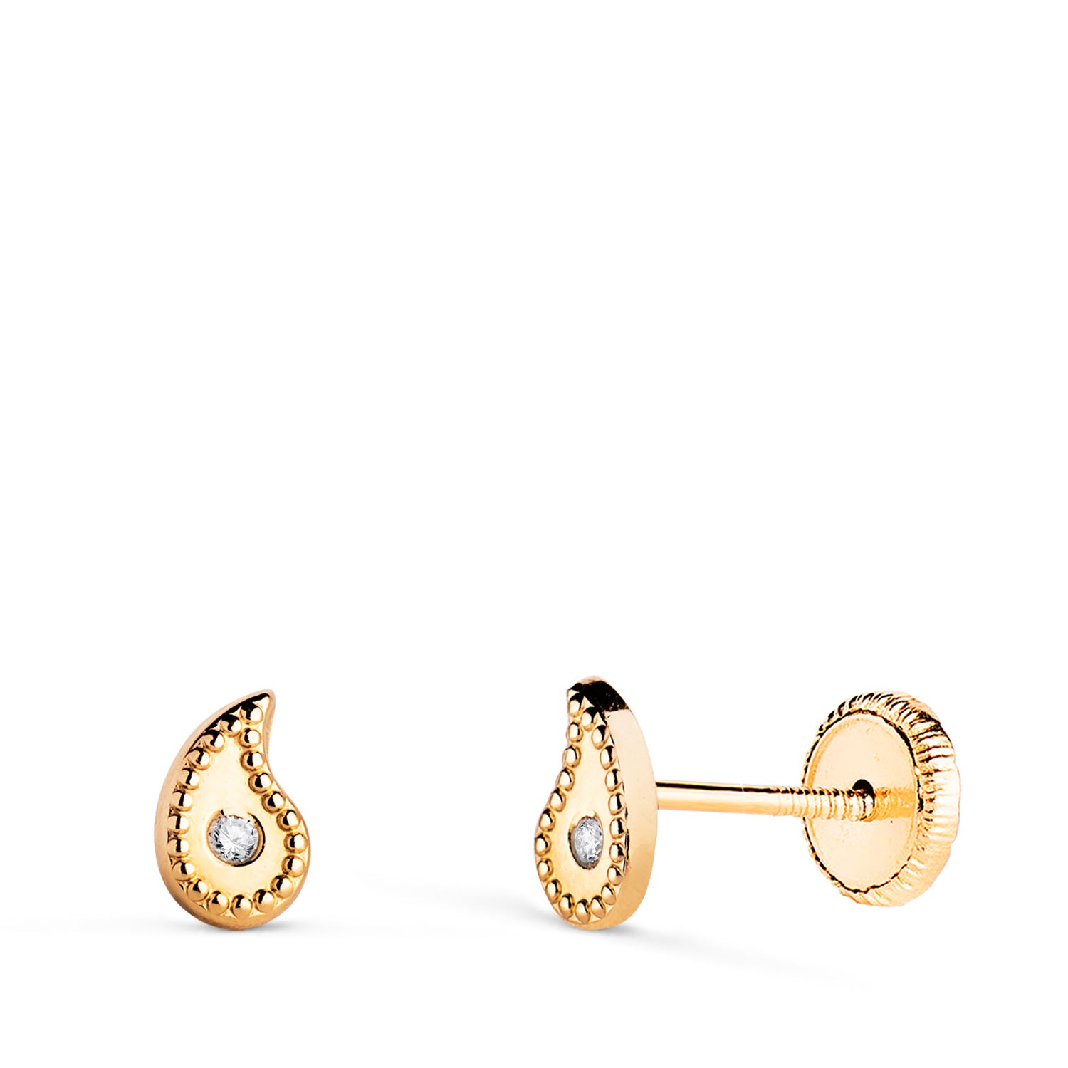 Boucles d'oreilles Pendantes Incurvées en Or Jaune 18 Carats avec Zircon et Bordures en Perles Taille : 6 X 4 mm Fermoir a Vis