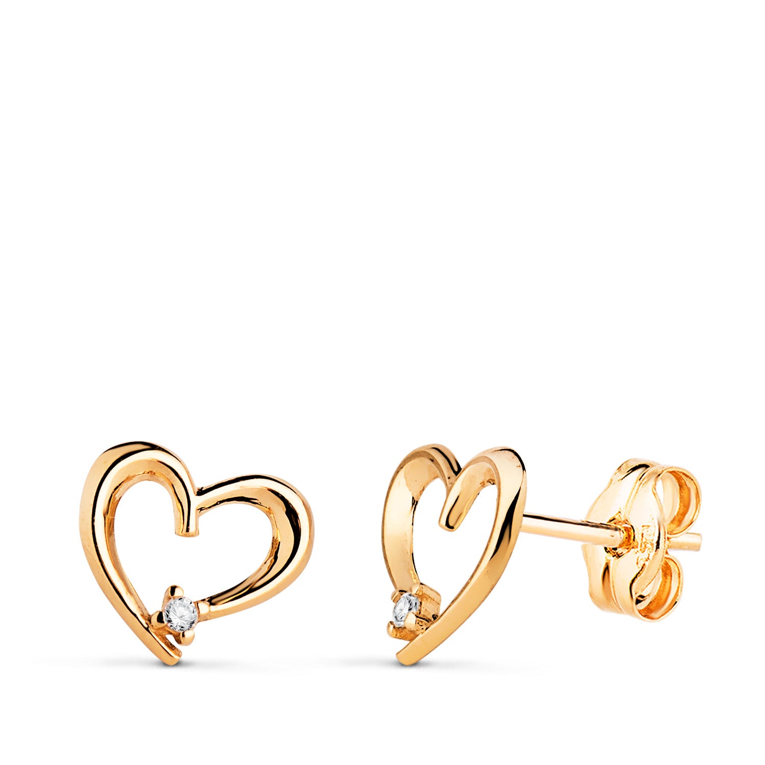 Boucles d'oreilles en Or Jaune 18K avec C?ur et Zircon Taille : 9X7 mm Fermoir Poussettes Papillon