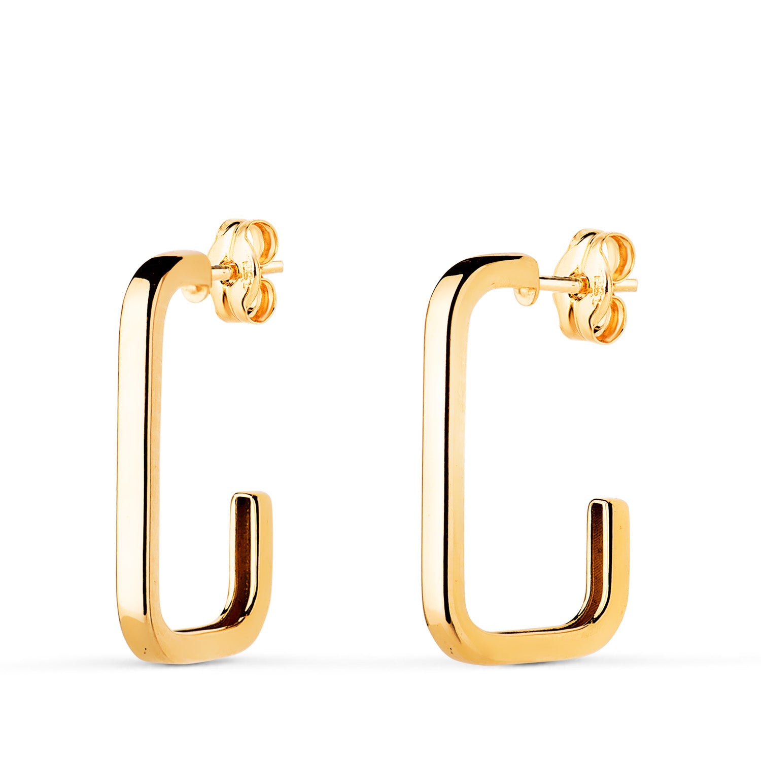 Boucles d'oreilles Rectangulaires Ouvertes en Or Jaune 18K Taille : 18X12 mm Épaisseur : 1.8 mm Fermoir Poussettes Papillon